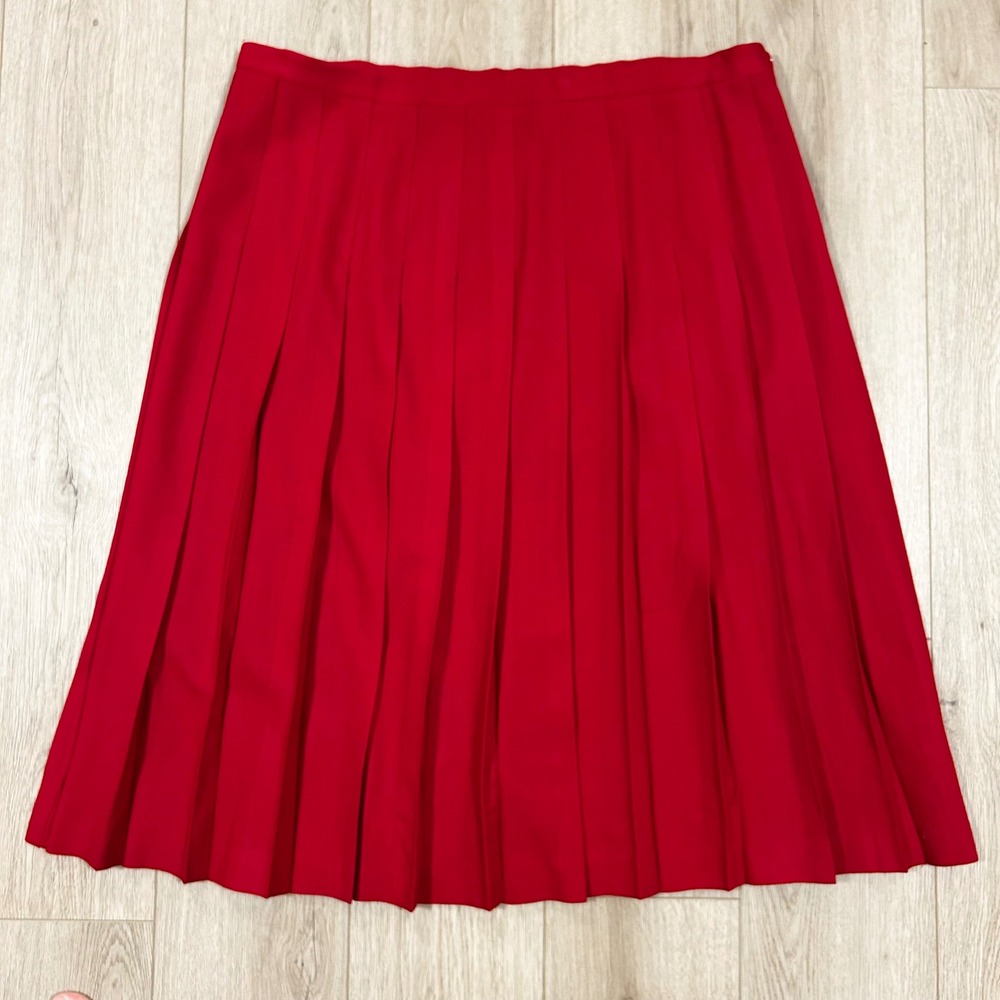 Rena Rowan for Saville Red Pleated Wool Midi Skirt Vintage 24W Made in USA